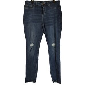 Faded Glory Womans Jeans Size 14 Distressed Stretch Fit Dark Blue Pocket Tapered